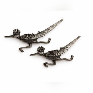 Vintage Roadrunner Bird Brooch Pair Silver Tone Mid Century Novelty Set